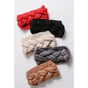 Braid Front Knit Crochet Headband Gray